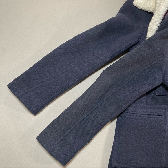 J. Crew Italian Stadium Cloth Faux Fur Collar Pea Coat; Wool Blend - Womens 2 - Picture 9 of 16